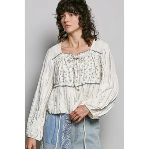 POL Square Neck Lace Long Balloon Sleeve Top - Medium‎ thumbnail 2