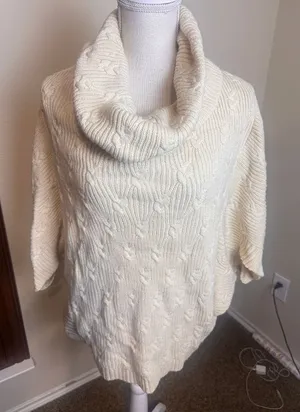 Wrangler Cream Cable Knit Cowl Neck Poncho Sweater Chunky Womens Medium Ivory thumbnail 1