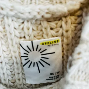 Aerie Cream Chunky Knit Crew Neck Sweater XS Oversized thumbnail 7