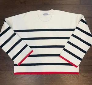 Baltic Born Cream Crewneck Sweater with Black Stripes & Red Trim - C47-041 thumbnail 1