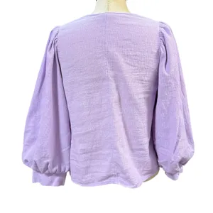 A New Day S V-Neck Puff Sleeve Gauze Blouse Lavender Pastel Boho Spring Feminine thumbnail 4