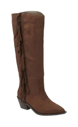 NWT Universal Thread Tall Fringe Western Boots Cone Heel Chocolate Brown 6M thumbnail 1