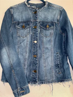 Market & Spruce Blue Denim Jacket With Black Painted Panel On Back Of Jacket Sm thumbnail 1