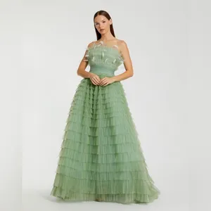 MAC DUGGAL 20530 Green Strapless Ruffle Gown with Feathers thumbnail 4