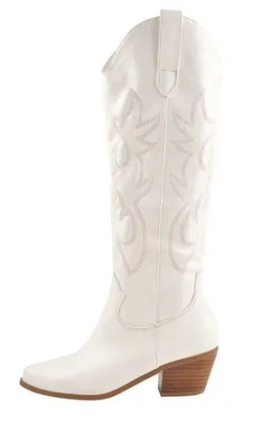 White Vegan Leather Cowboy Boots Size 10 thumbnail 2