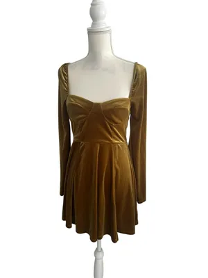 F21 Gold Velvet Long Sleeve Dress Size Small thumbnail 4