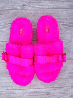 UGG Fluffita Pink Slippers wool fluffy slipper shoes sandals size 8 hot pink thumbnail 3