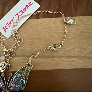 NEW Betsey Johnson Pave Green Turquoise Lavender Crystal Gold Butterfly Pendant thumbnail 4