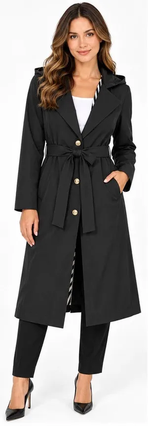 dennis by dennis basso water resistant trench coat with hood black size xs thumbnail 1