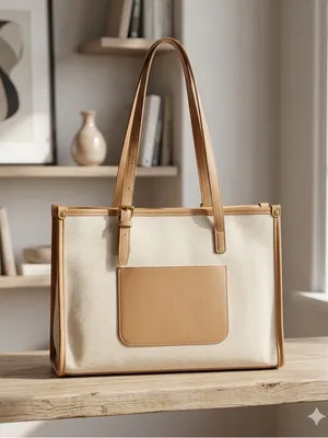 Mystique Boutique Cream and Tan Canvas Tote Bag thumbnail 2