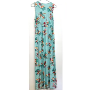 OLIVE & OAK LULUS Sleeveless Floral Maxi Dress Aqua Blue Pink Tropical Hawaiian thumbnail 13