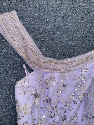 Lavender Purple Glitter Beaded Gown Size L thumbnail 6