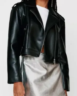Nasty Gal Faux Leather Biker Jacket in Black sz 6 thumbnail 1