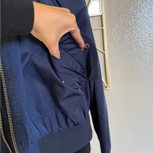 Free People Midnight Bomber Jacket Full Zip Sateen Navy Blue size Small thumbnail 4