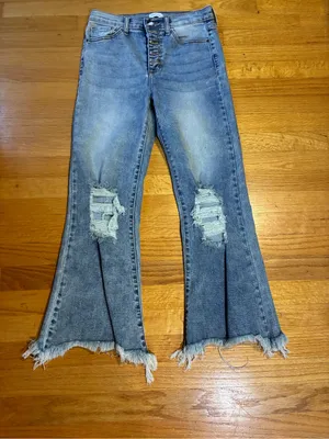 Sneak Peek Distressed Flare Wide Leg Denim Jeans Blue Women's Size 7/W 28 thumbnail 2