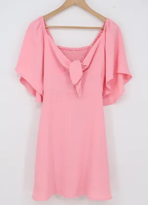 Unbranded Mini Dress Womens S Fit & Flare Pink Tie Front Smocked Back Excellent thumbnail 1