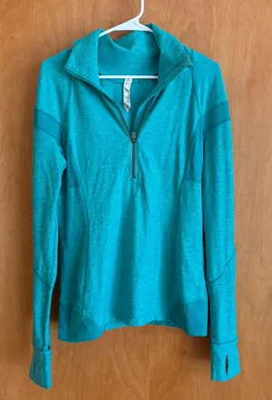 Lululemon 1/2 Zip Pullover Womens 12 Teal Heathered Thumbhole Activewear Top‎ thumbnail 1