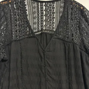 Bell Sleeve Blouse Black Crochet Lace Boho Peasant Festival Date Casual Hippie L thumbnail 5