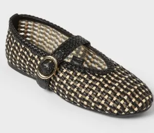 Universal Threads Woven Mary Jane Flats in Black and Natural thumbnail 1