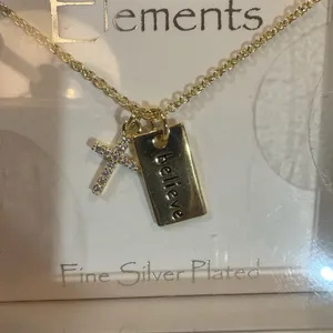Element Gold Necklace with Silver Cross and Believe Tag thumbnail 2