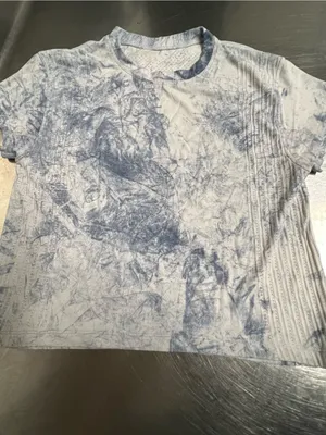 Lululemon White & Blue Tie Dye Train to Be Cropped Short Sleeve Top Size 8 VGUC thumbnail 3