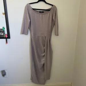 Draped Sparkly Midi Dress Size Medium Glitter Metallic Pink Party‎ Wedding Glam thumbnail 3