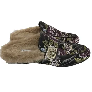 Steve‎ Madden Kaden Mules Women 7.5 Black Floral Brocade Faux Fur Lined KADE01S1 thumbnail 6