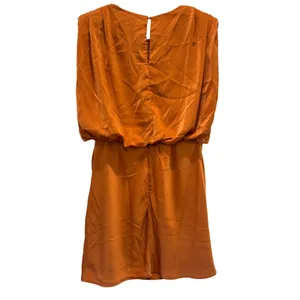 NEW DO+BE Mini Dress Women L Burnt‎ Orange Blouson Pleated Structured Shoulder thumbnail 5