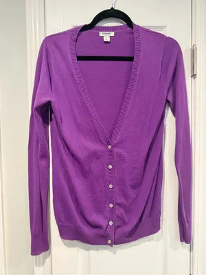 Old Navy Size S Purple Magenta V-Neck Button Front Knit Cardigan 100% Cotton thumbnail 1