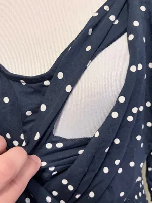 Esprit large Maternity & Nursing Navy Blue Polka Dot Midi Dress thumbnail 5