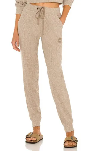 NWT Alo Yoga Muse Sweatpant in Heather Gravel Ribbed Tapered Jogger Pants XXS thumbnail 1
