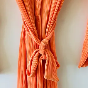 Peppermayo Soho Chic Shirt Plisse Dress, Tangerine, Size Small thumbnail 7