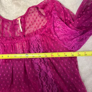 Free People A Little Love Long Sleeve SHEER LACE Top Raspberry Size Large Casual thumbnail 9