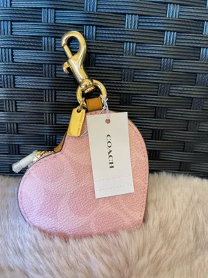 NWT Coach POWDER PINK Heart Bag Charm In Signature Canvas CEA22 Gold/Powder Pink thumbnail 3