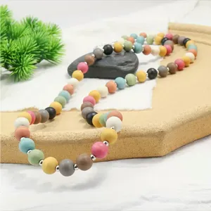Bohemian Style Colorful Wooden Beads Necklace Macaron‎ Color 16in Sweater Chain thumbnail 2