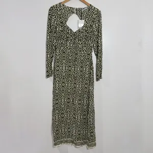 NWT‎ ZARA Printed Modal Midi Dress Green/Cream Small Boho Tribal Resortwear thumbnail 4