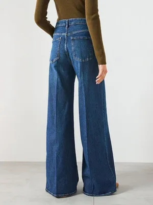 Mango Deep Indigo Wide-Leg Jeans Size 4 100% Cotton thumbnail 3