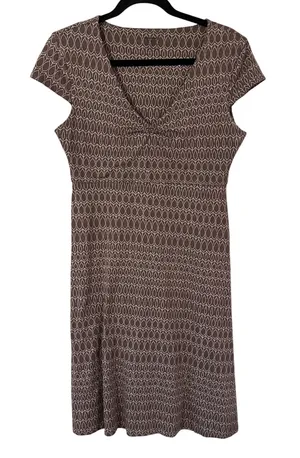 Toad&Co Rose Marie Brownprint v-neck cap sleeve jersey midi dress women's medium thumbnail 1