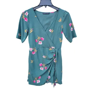 Abercrombie & Fitch Green Floral Faux Wrap Mini Dress Short‎ Sleeve Womens Small thumbnail 2