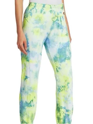 Aviator Nation Hand Dyed Tie Dye Jogger Sweatpants Neon Yellow Size XS thumbnail 2