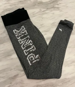 Victoria's Secret PINK Girls' Charcoal Heather Leggings with Black Waistband thumbnail 1