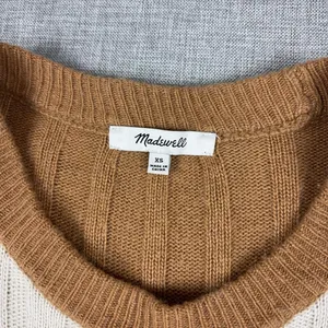 Madewell Sweater Dress Womens XS White Tan Ribbed Long Sleeve Knit Crew Neck thumbnail 3