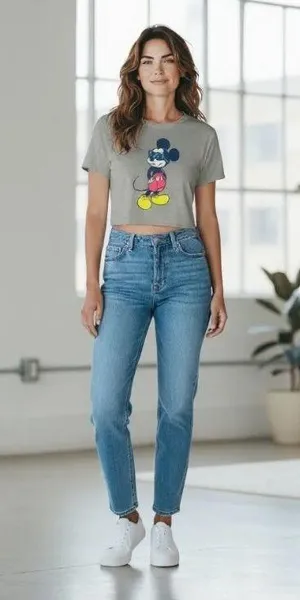Disney Women's Light Gray Mickey Mouse Crop top thumbnail 1