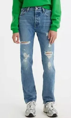 Levi's Premium 501 Light Wash Button Fly Distressed Jeans Women's size 25 thumbnail 1