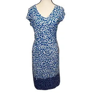 Boden Amelie Jersey Cap Sleeve Belted Dress Soft Stretch Blues White Size 10 thumbnail 2