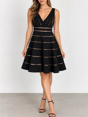 JS Collections Black Tan Stripe Fit & Flare Cocktail Dress thumbnail 10