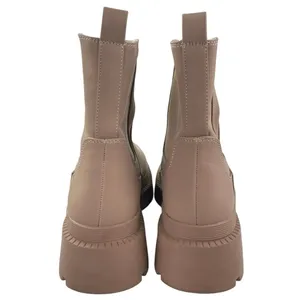 Dream Paris Beige Leather Round Toe Chunky Platform Chelsea Ankle Boots Size 7.5 thumbnail 3