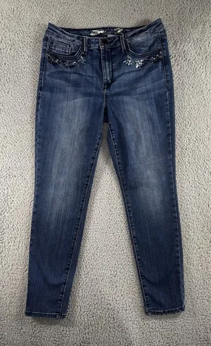 Seven7 Jeans Women 12‎ Mid Rise Skinny Studded Dark Wash Denim Pants Y2K Boho thumbnail 1