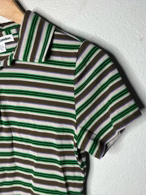 NEW Jaded London Mila Striped Short Sleeve Polo Shirt in Green Multi thumbnail 4