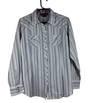 Ariat‎ Pro Series Women's XL Striped Button Up Western Shirt Bedazzled Snaps thumbnail 1